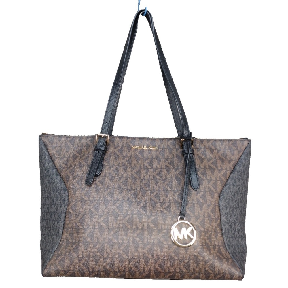 MICHAEL KORS Coraline LOGO Leather Large Tote Brown Purse Handbag $328 MSRP EUC